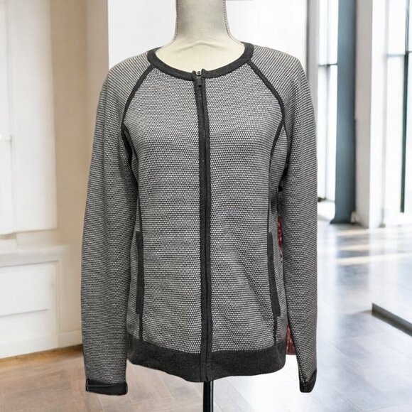 Title Nine Gray Striped Full Zip Activewear Cotton Cardigan Sweater Size Large - Picture 1 of 7